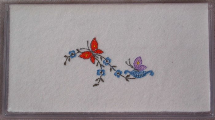 Felt Embroidered Butterflies and Flowers Vinyl White Checkbook Cover
