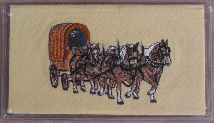Felt Embroidered Draft Horse Team Cream Vinyl Checkbook Cover