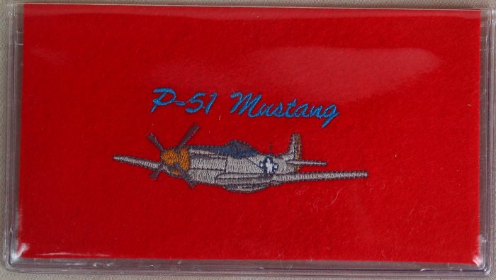 Felt Embroidered P-51 Mustang Airplane Red Vinyl Checkbook Cover