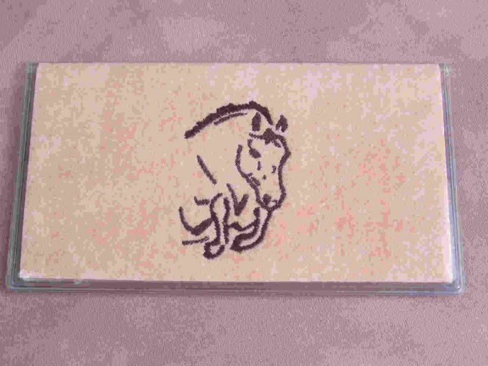Felt Embroidered Jumping Horse Peach Vinyl Checkbook Cover