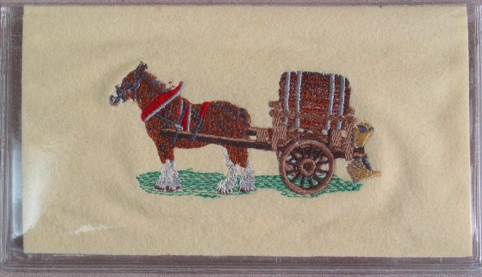 Felt Embroidered Clydesdale and Cart Cream Vinyl Checkbook Cover