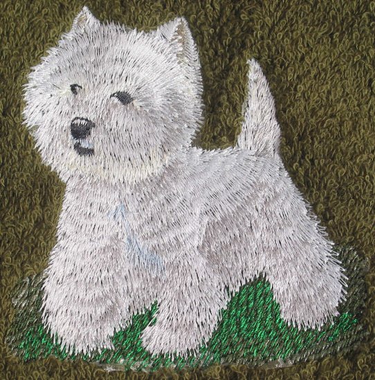 Embroidered West Highland Terrier on Dark Green Wash Hand Bath Towels Set