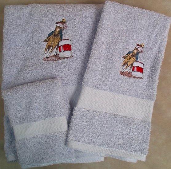 Embroidered Barrel Racer HORSE Blue Wash Hand Bath Towel Set