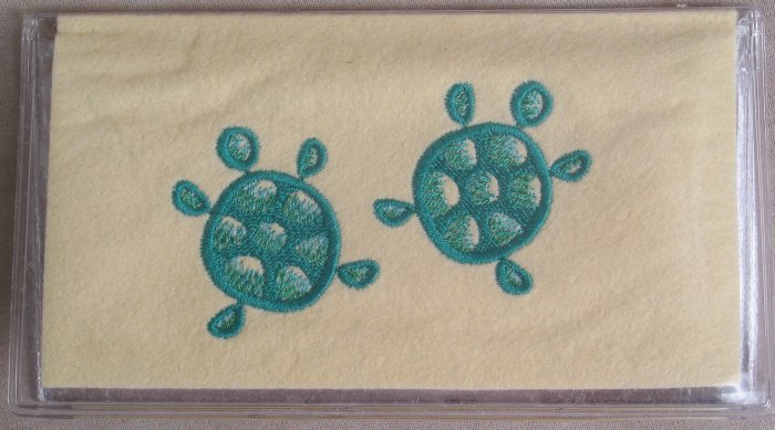 Felt Embroidered Two Turtles Cream Vinyl Checkbook Cover