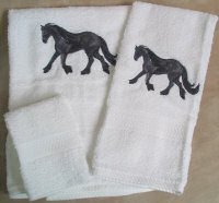 Embroidered Friesian HORSE White Wash Hand Bath Towel Set