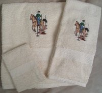 Embroidered Pole Bending Horse and Rider on Cream Wash Hand Bath Towel Set