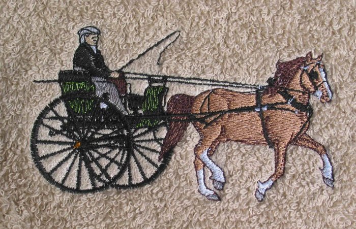 Embroidered Horse and Cart on Beige Wash Hand Bath Towel Set