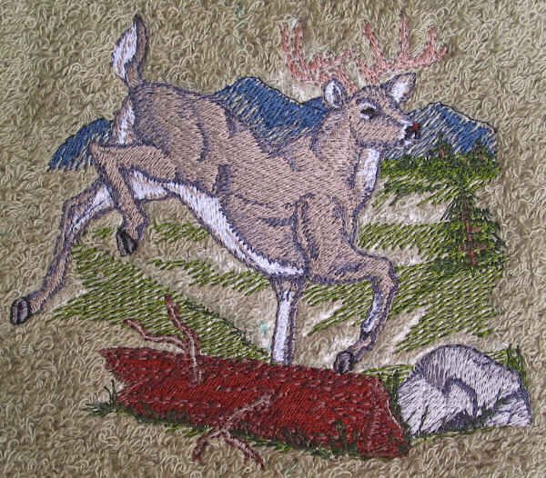 Embroidered White Tail Deer on Sage Green Wash Hand Bath Towel Set