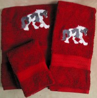 Embroidered Gypsy Horse on a Red Wash Hand Bath Towel Set