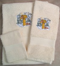 Embroidered Snow Covered Mailbox on a Cream Wash Hand Bath Towel Set