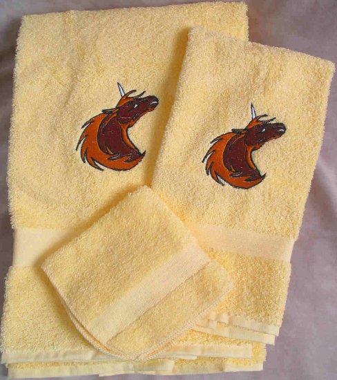Embroidered Golden Unicorn on Yellow Wash Hand Bath Towel Set