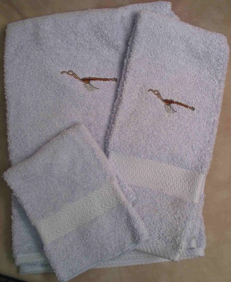 Embroidered Walking Plow on Light Blue Wash Hand Bath Towel Set
