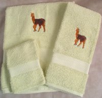 Embroidered Baby Llama on a Light Green Wash Hand Bath Towel Set