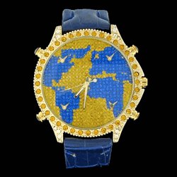 5 Time Zone World Map Blue & Canary