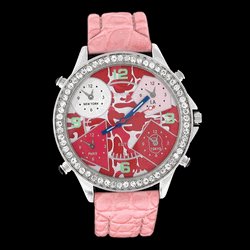 5 Time Zone Camo Iced Out Silver Pink