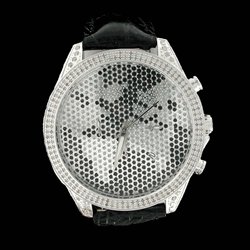 Genuine Diamond Iced Out Black Leather Watch