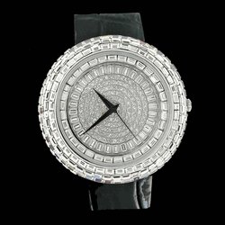 Bling Master Iced Out Baguette Orbit Black Leather Watch
