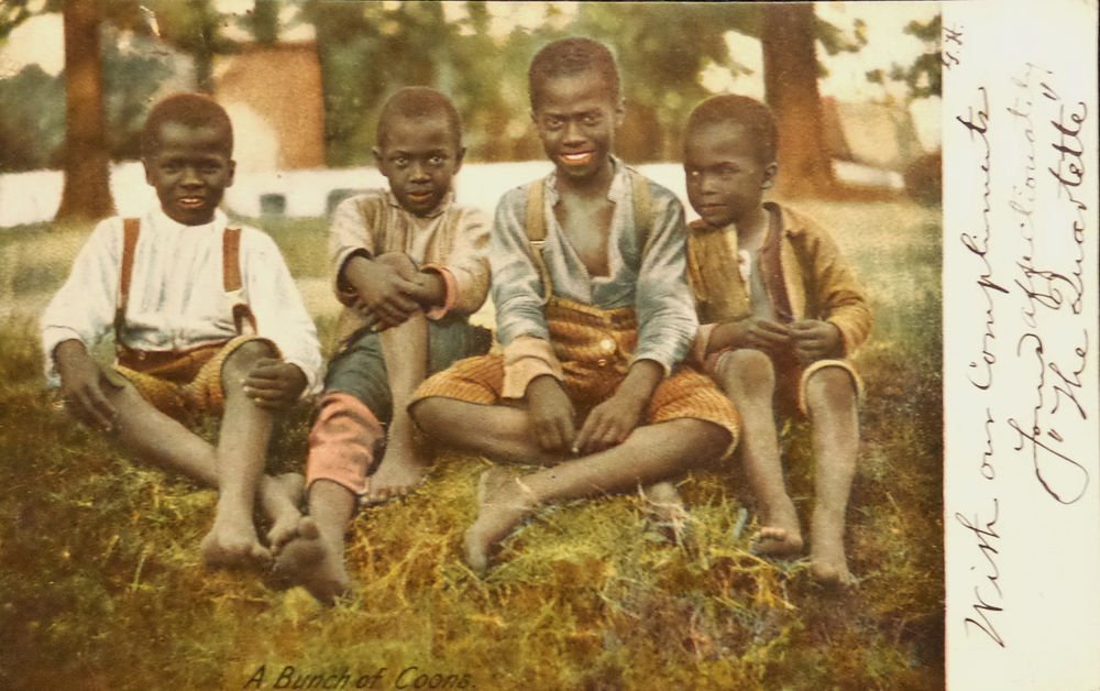 Vintage Black Americana Postcard 'A Bunch of Boys" RPPC Used Undivided Maine