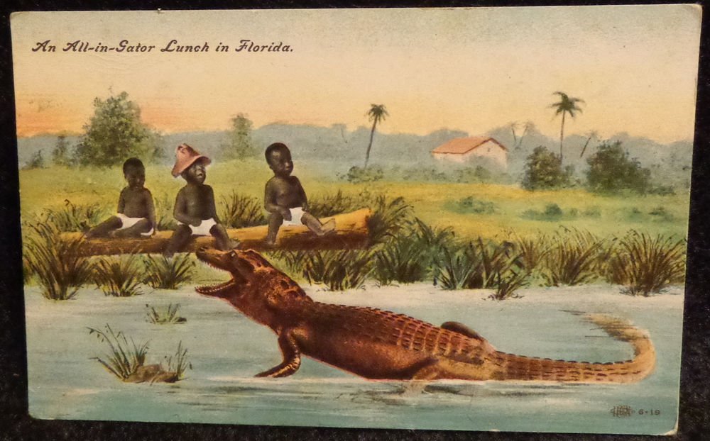 Vintage Black Americana Postcard "An All-in-Gator Lunch in Florida"