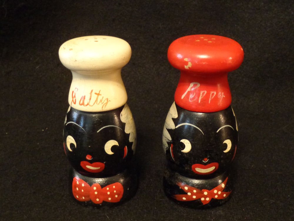 Vintage Set of Wooden Black Americana Salt & Pepper Shakers 5 Inches Tall