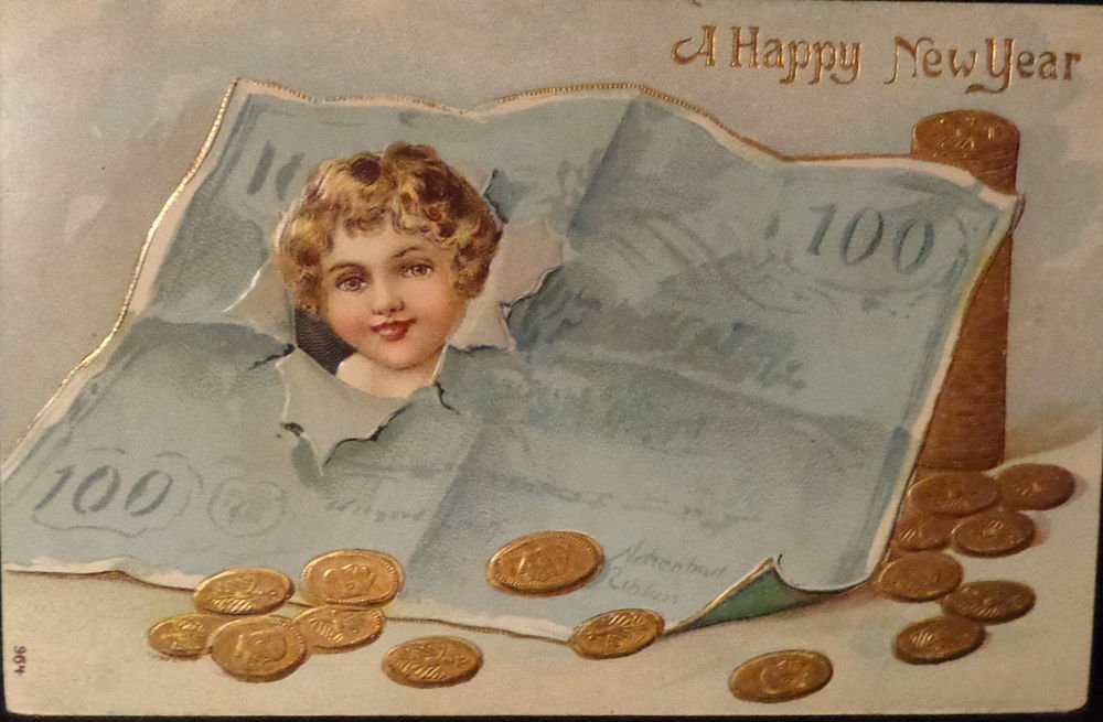 Vintage Happy New Year Post Card Embossed Front Used Split Back