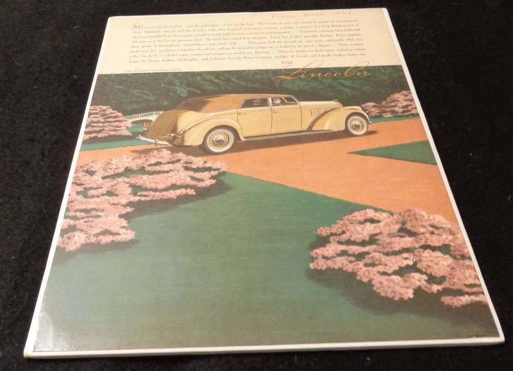 Lincoln Advertisement for Le Baron Convertible Sedan Vintage and Original 1937