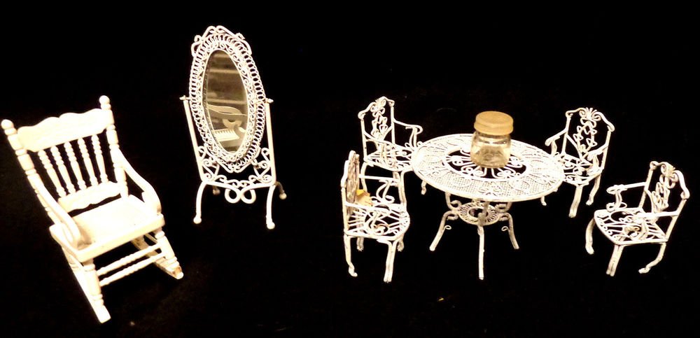 Doll House Miniature Wire Chairs & Table Lot has 4 Wire Chairs, 1 Table, More