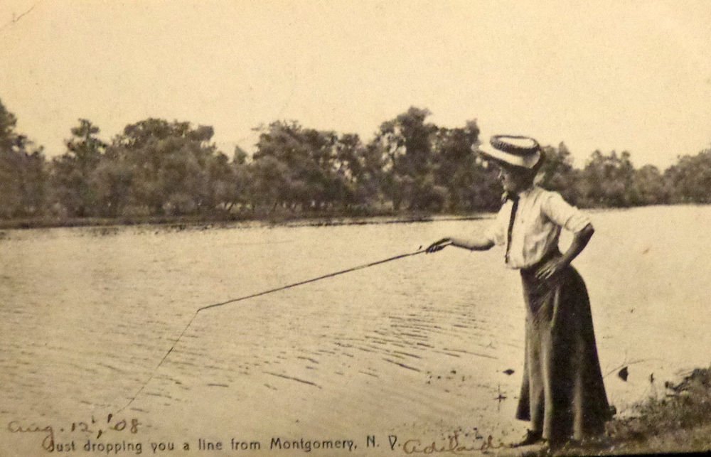 Vintage Real People Postcard (RPPC) Shows Lady Fishing Postmarked 1908 Used