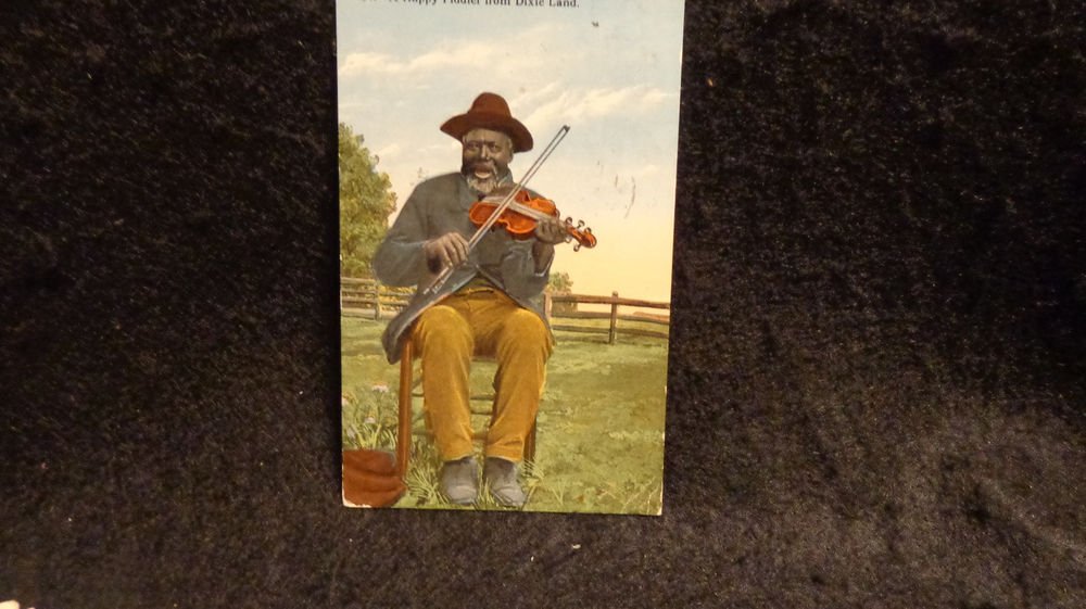 Vintage Black Americana Postcard "A Happy Fiddler from Dixie Land" 1917 RPPC