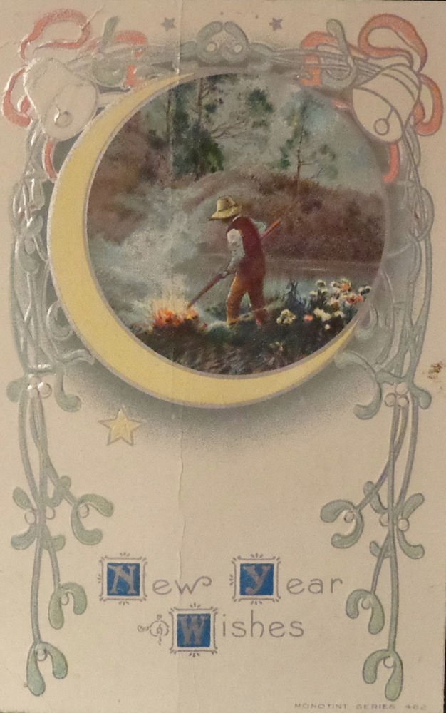 Vintage Happy New Year Monotint Series 462 Embossed Split Design