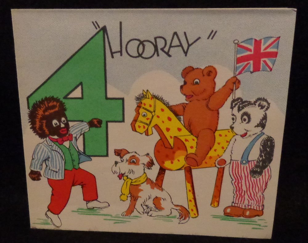 Vintage Mia Birthday Card for 4 Year Olds Has Pictures of Toys & Golliwog
