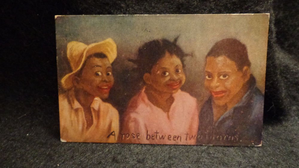 Vintage Black Americana Postcard "A Rose Between Two Thorns" Lithograph US 1901