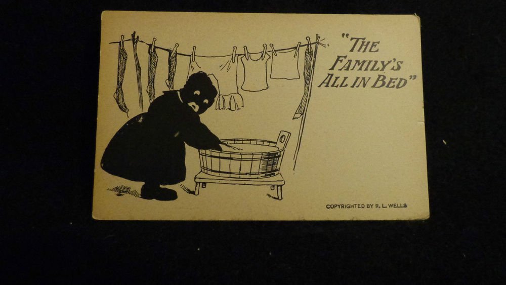 Black Americana Postcard Never Used By R. L. Wells The Family's All in Bed