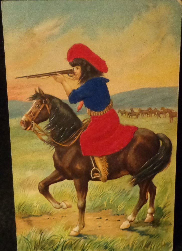 Vintage Postcard Child on Horse w/ Gun Embossed Design Used Lithograph New Jerse