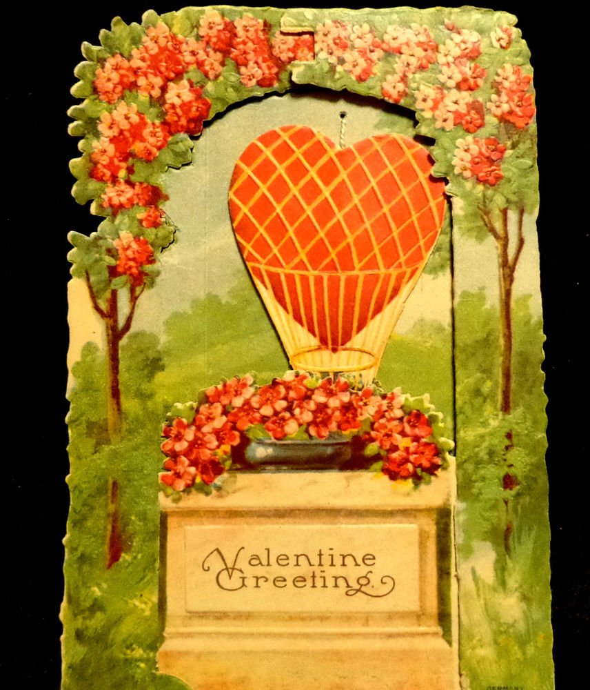 Vintage Valentine Cards Card Has Balloon That Can Be Moved Up Made in Germany