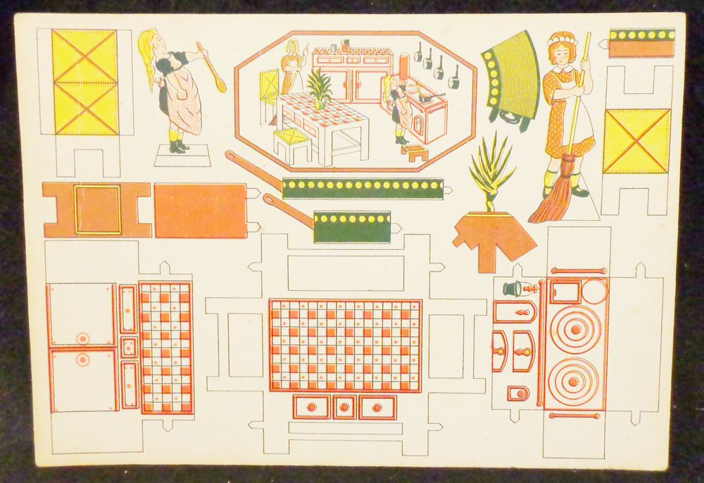 Vintage Cut-Outs w/ Paper Dolls & Kitchen Directions Written in French UNCUT