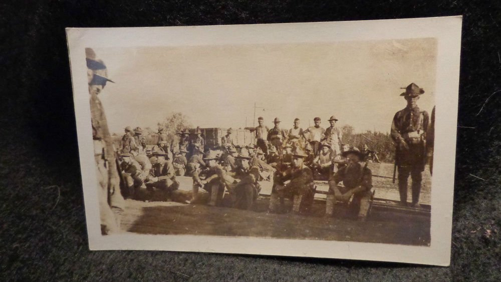 Vintage Real People Post Card (RPPC) Shows Soldiers at Base Unused WWI Picture