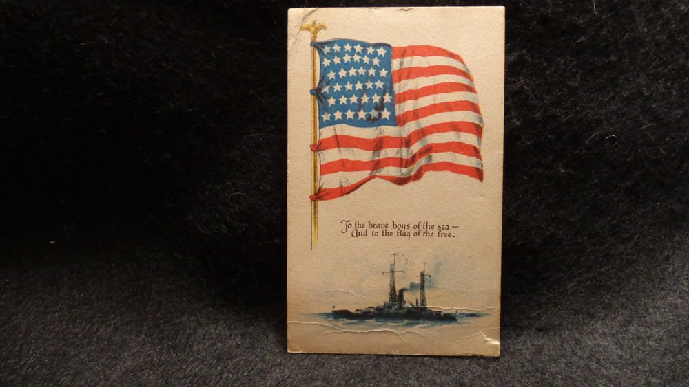 Vintage Postcard "Patriotic Flag Flying" Ship on Front Used Divided Back 1918