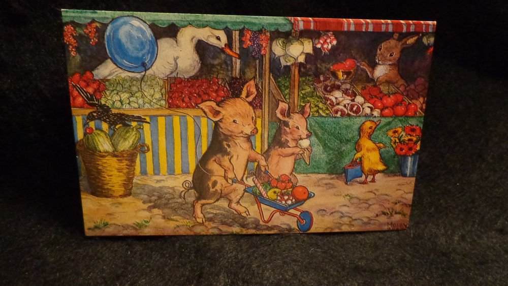 Vintage Postcard "WHEN PIGLETS GO TO MARKET" by Molly Brett Split, Unused