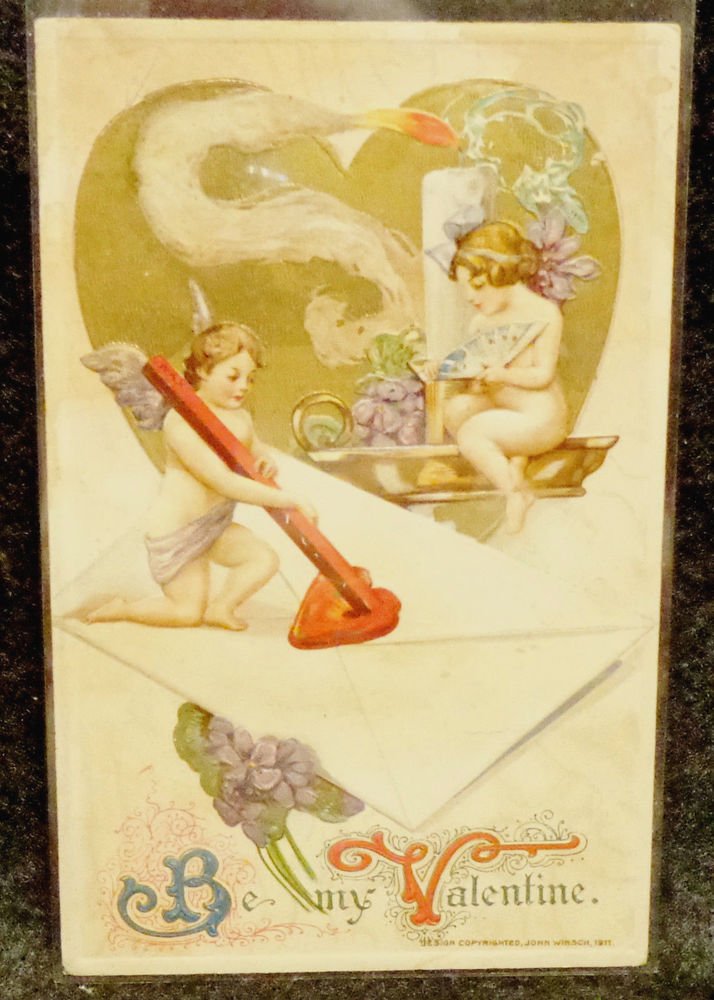 Vintage Valentine Postcard Divided Back Postally Used Embossed Winsch 1911
