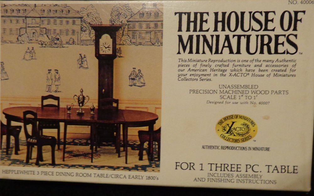 House of Miniatures No. 40006 Hepplewhite 3 Piece Dining Room Table Original Box