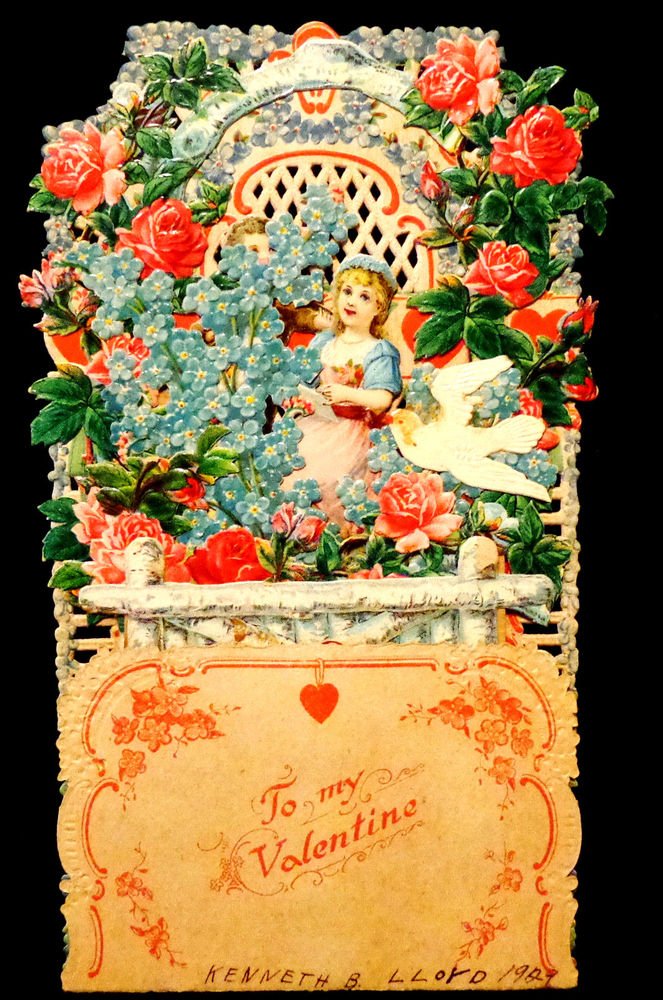 German Fold-Out Valentine Die-Cut Embossed 9 Inches Tall Vintage 1927