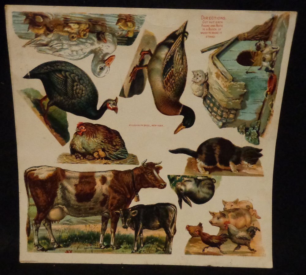 McLoughlin Brothers Uncut Sheet of Victorian Animals Nine Images on Sheet