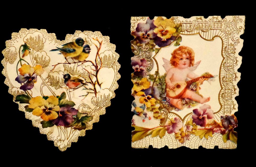 Two Vintage Valentines Circa 1908 Embossed Design Scalloped Edges Excellent