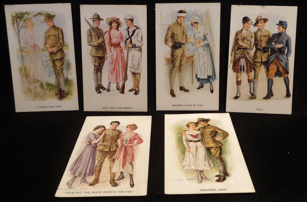 Vintage Postcards Artist Signed Archie Gunn Printed (Lithograph) WWI Unposted