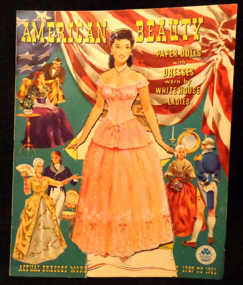 American Beauty Paper Dolls UNCUT White House Dresses Merrill 1951