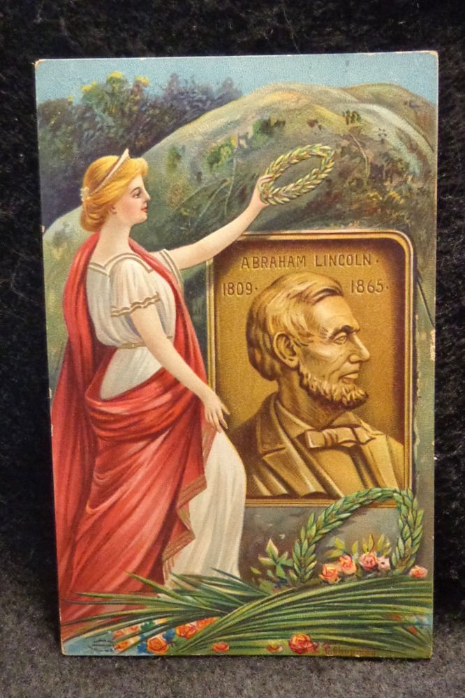 Vintage Patriotic Postcard Picture of Abe Lincoln Embossed Postally Used Divided