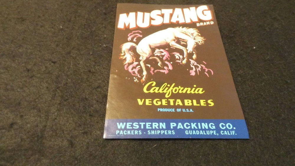 Vintage Mustang Brand California Vegetables Crate Label Original Not Reproduced