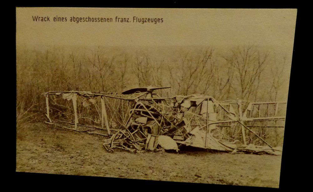 World War I Real People Postcard of Wrecked French Biplane Unused Divided Back