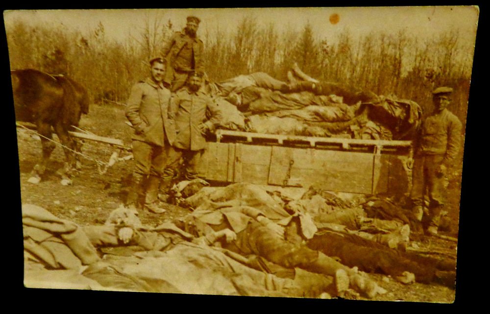 World War I Real People Postcard German Soldiers w/ Dead Bodies Unposted Divided